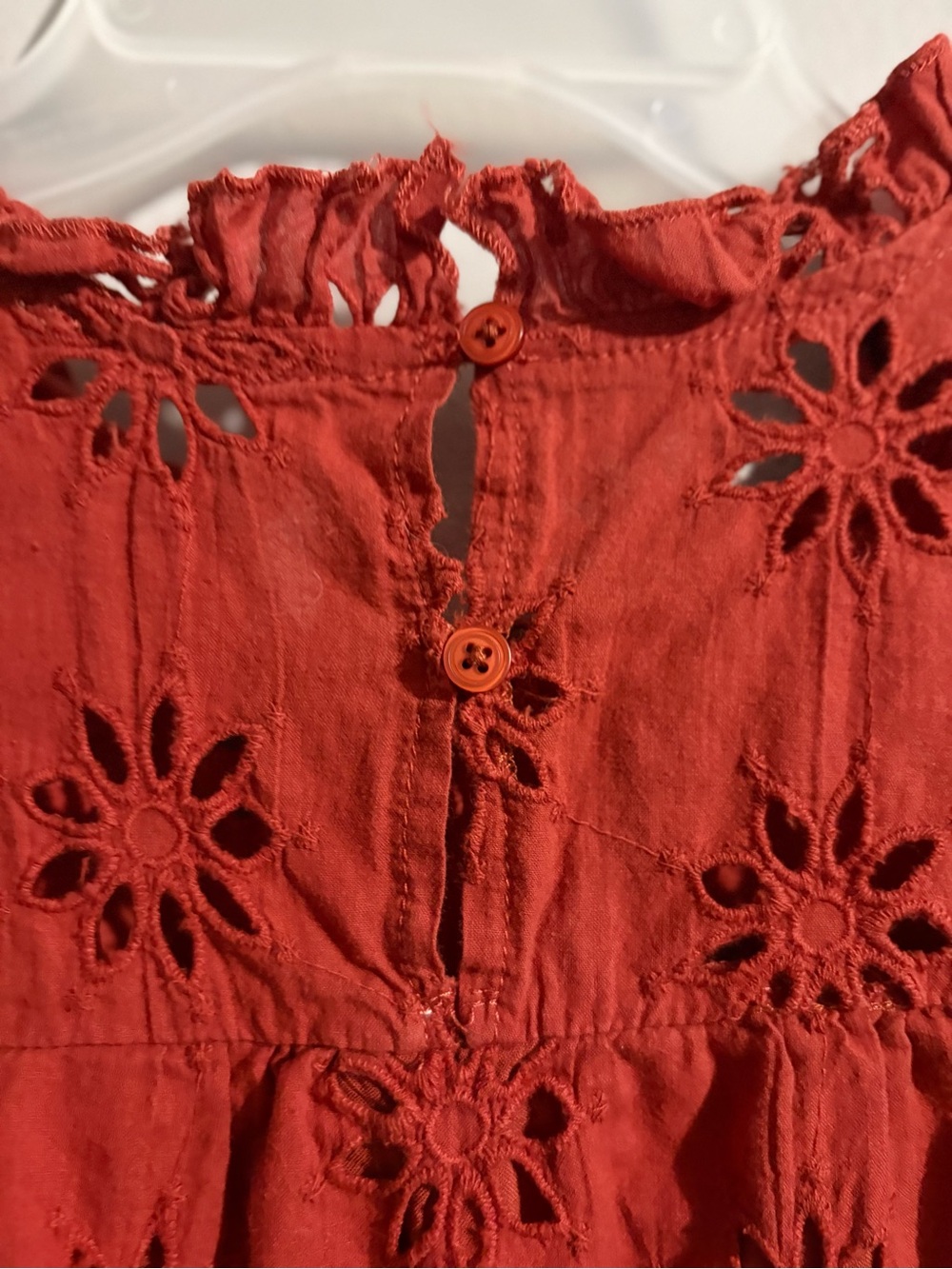 entro Rust Eyelet Ruffle Sleeve Mini Dress - Picture 13 of 13